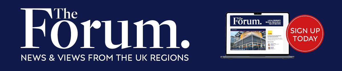 Banner inviting users to subscribe to The Forum, showing a laptop with regional property news from the Golden Triangle.